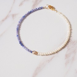 《KeepitPetite》精緻高貴・藍紋石・淡水珍珠 • 14K包金珠 • 手鍊手環 第1張的照片
