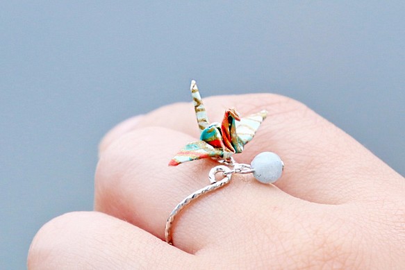 迷你紙鶴水晶戒指 - 一抹月色（海藍） 第1張的照片