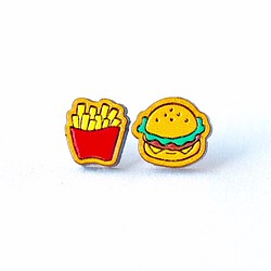 『田田製作所』彩繪木耳環-薯條&漢堡(耳針) 第1張的照片