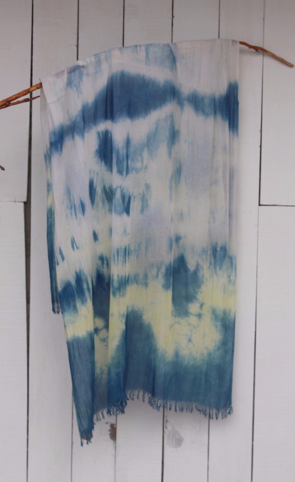 自在染isvara 藍染純棉圍巾 天空系列 晨空 第1張的照片