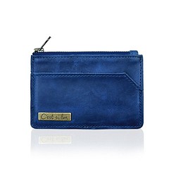 【職人皮革】真皮洗色款 卡片包/零錢包-(懷舊藍) 禮物 第1張的照片