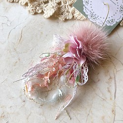 [ナンシーさん]「ピンク・レディー」日本のピンクの毛皮のレースの弓の純粋な真鍮のボールピアスフックストアシングル 1枚目の画像