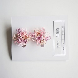 Mizuhiki耳環繡球花（粉紅色）大 第1張的照片