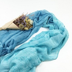 [藍海] 圍巾 絲巾 披肩 手染 渲染 染色/客製化 交換禮物 聖誕禮物 第1張的照片
