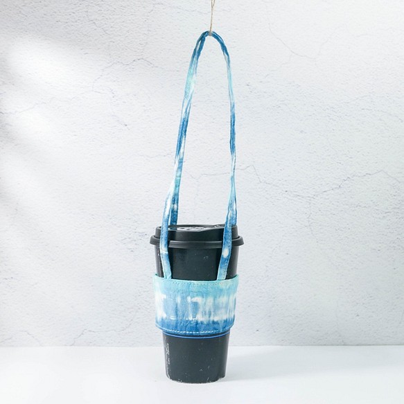 [海洋] 雙提把杯套 進階版 飲料提袋 環保 手染 渲染 染色 第1張的照片
