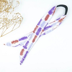 : 紫條 : 領巾髮帶 自綁 鬆緊 手染 渲染 禮物 純棉 第1張的照片