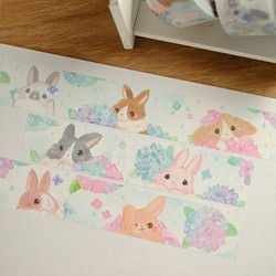 紙膠帶*紫陽花與兔 第1張的照片