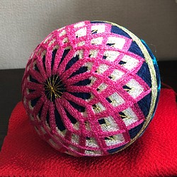 手まり　青とピンクの菊 1枚目の画像