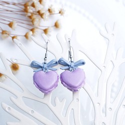 甜系心型馬卡龍耳飾-紫色系-耳針/耳環 第1張的照片