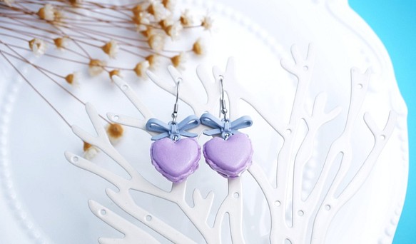 甜系心型馬卡龍耳飾-紫色系-耳針/耳環 第1張的照片