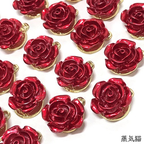 コネクター】赤い薔薇チャーム 6個【バラの花 ピアス ハンドメイド用