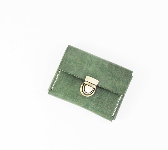 森下ツリーSENSIASHU。ハンドカセット財布。スイカの緑。イタリア野菜なめし牛革 1枚目の画像