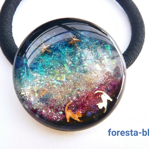 再販3♪子猫と星空【宇宙】レジン☆ヘアゴム ヘアゴム foresta-blu