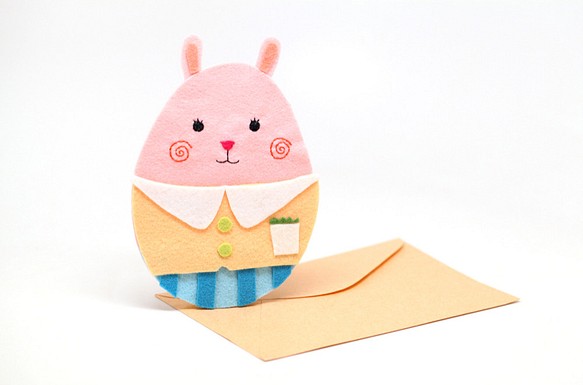 粉紅兔子不織布卡片 第1張的照片