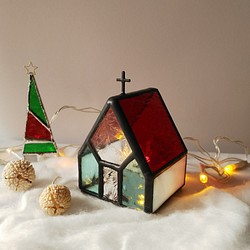 『Iglesia　Christmas』小さな教会　キャンドルホルダー・ステンドグラス 1枚目の画像
