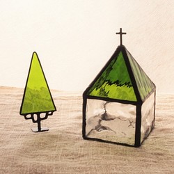 教会へ[Ⅰ]　＜モスグリーン＞：キャンドルホルダー（LEDキャンドル専用）・ステンドグラス 1枚目の画像