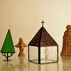 教会へ[Ⅰ]　＜ローズ＞：キャンドルホルダー（LEDキャンドル専用）・ステンドグラス 1枚目の画像