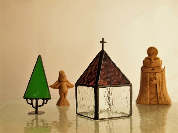 教会へ[Ⅰ]　＜ローズ＞：キャンドルホルダー（LEDキャンドル専用）・ステンドグラス 1枚目の画像