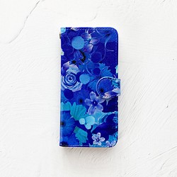 BLUE FLOWER 筆記本型iPhone情況智能手機情況/花紋iPhone13 iPhone12 第1張的照片