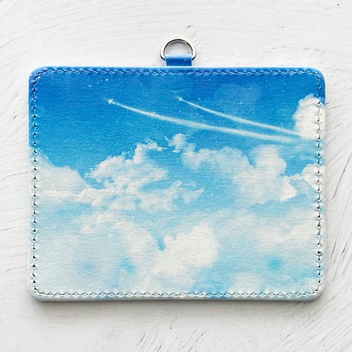 飛行機雲 パスケース 定期入れ / 空 青空 IDカードケース ICカード 