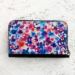 三色堇迷你錢包/緊湊型錢包鑰匙錢包/花朵花卉圖案 第1張的照片