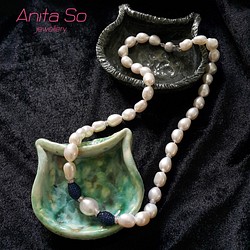Fancy freshwater baroque pearl necklace with silver beads 第1張的照片