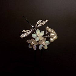 [歌った場合] &quot;Xia Yu。ファーストレインII。蜻蜓真珠の花簪。天然真珠輸入虹色の花びら。そして風の髪／着物の髪 1枚目の画像