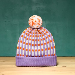 Lavender Stripes Detachable PomPom Beanie Hat 1枚目の画像