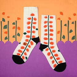 鐵線蕨 棉質中筒襪 - 襪子 -  米白 第1張的照片