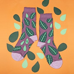 雙線竹芋 尼龍中筒襪 - 襪子 - 藕紫 第1張的照片