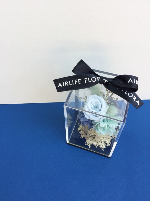 藍色永生花透明質感花盒 | 白色情人節永生花禮物 辦公室療癒小物 第1張的照片