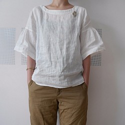 薄亞麻五分荷葉袖罩衫 / 接單製作 -春夏 - 第1張的照片