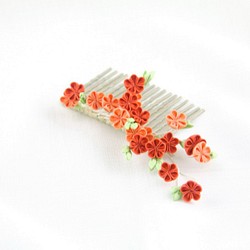 《珊瑚》日本細工布花髮插 つまみ細工 包包頭 表演 髮型 第1張的照片