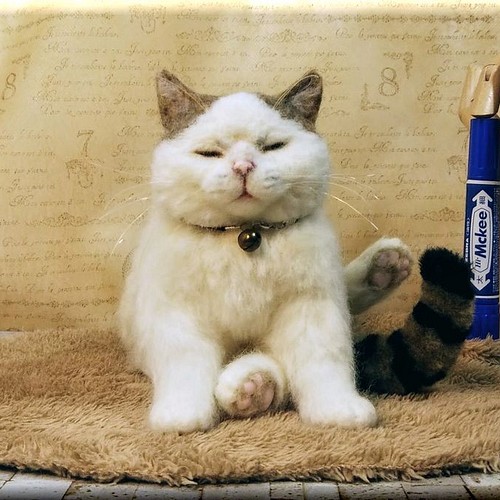 羊毛フェルト 猫 ブサかわ？キジシロ猫さん キジ白 ねこ ネコ 猫 
