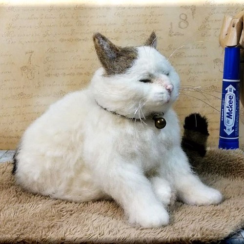 羊毛フェルト 猫 ブサかわ？キジシロ猫さん キジ白 ねこ ネコ 猫 