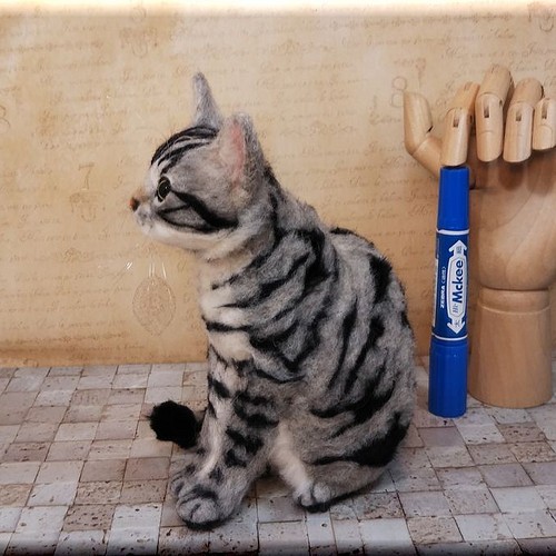 羊毛フェルト 猫 アメリカンショートヘア アメショ 猫フィギュア 