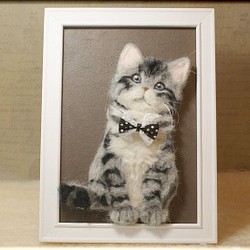 羊毛フェルト画　猫　アメリカンショートヘア　ネコ　ねこ 1枚目の画像