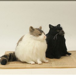 羊毛フェルト　猫　仲良しデブ猫さん　ねこ　ネコ 1枚目の画像