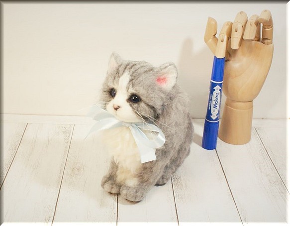 羊毛フェルト　猫　スコティッシュフォールドちゃん　猫フィギュア 1枚目の画像