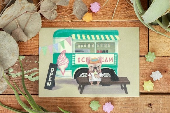 法鬥插畫明信片 - 夏天 黑貓 冰淇淋 麥戈的日常系列 第1張的照片