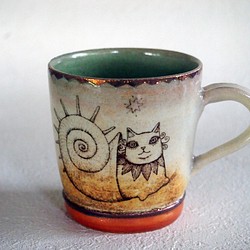 アルケミストのマグカップ（ネコツムリと玉乗り） 1枚目の画像