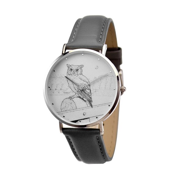 nameless 優雅貓頭鷹 手錶 灰色帶 薄裝設計 全球免運 第1張的照片