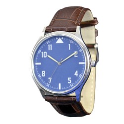 Nameless 大數字手錶 藍色錶面 啡色錶帶 男裝手錶 全球免運 第1張的照片