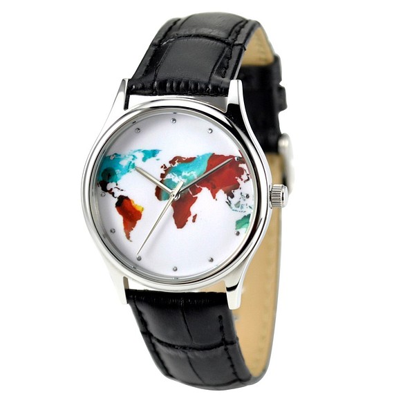 彩色世界地圖手錶 - 男女兼用 - 全球免運 第1張的照片