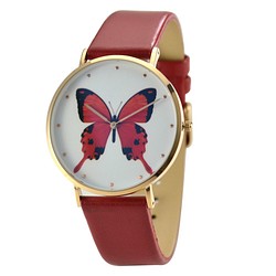經典簡約蝴蝶手錶 紅色 - 全球免運 第1張的照片