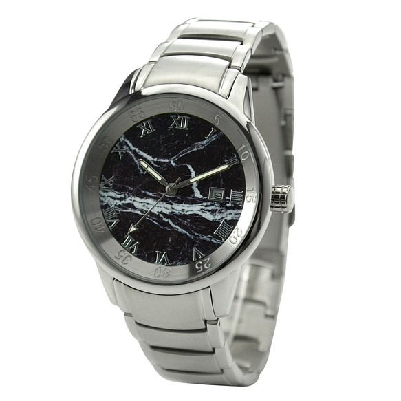 大理石紋手錶 黑面 配鋼帶 - 全球免運 - 全球免運 第1張的照片
