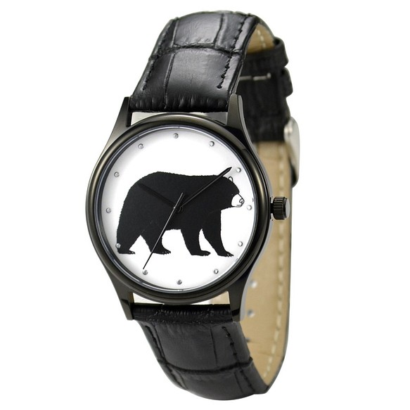 動物 (黑熊) 插畫手錶 黑色 中性設計 全球免運 第1張的照片