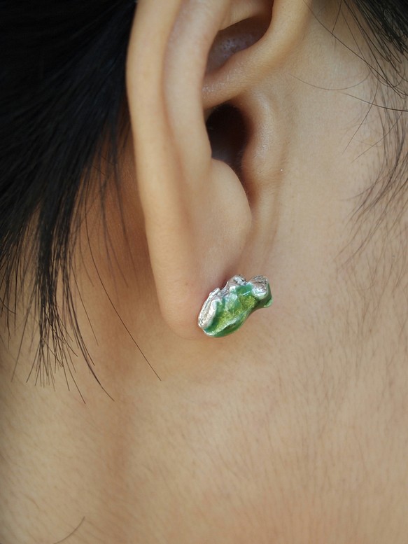 【銀景泰藍】綠蛙耳環 第1張的照片