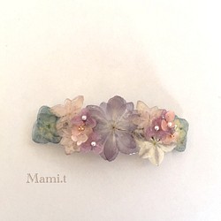 《Mami.t》  ちょっと大きめ 本物紫陽花のバレッタ 1枚目の画像
