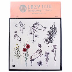 インクインクグリーンタトゥーステッカーに花を植える美しいロマンチックなおとぎ話新鮮なかわいい花と植物の鳥の手の月| LAZY D 1枚目の画像